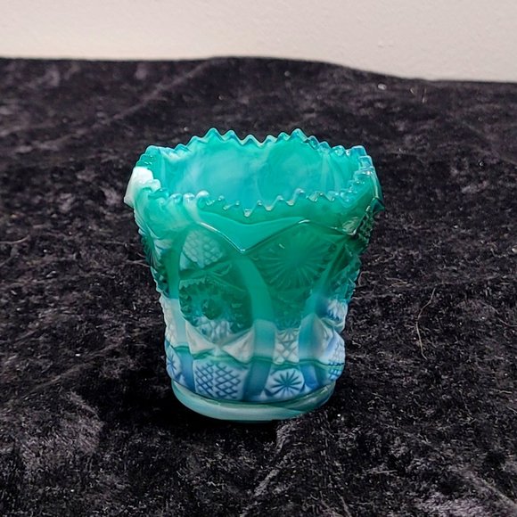 Imperial Glass Art Vintage Imperial Glass Sawtooth Teal Blue Slag